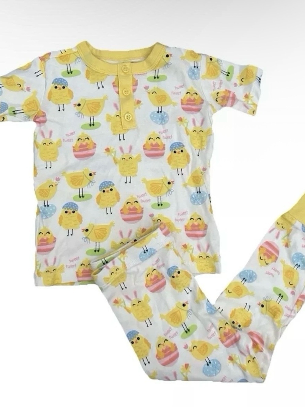 Gymboree Yellow Chick Print Pajama Set with Pastel Accents